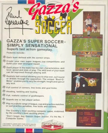 Gazza's Super Soccer box cover back